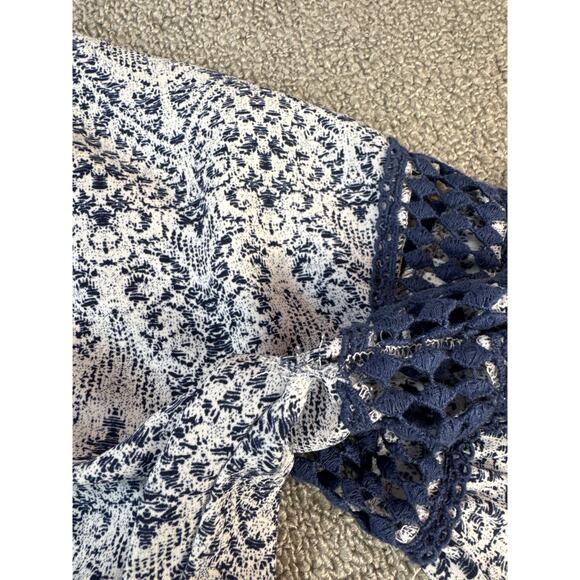 Paper Crane Kimono Cardigan Topper Ikat Print Blue White Size Medium - Picture 8 of 8